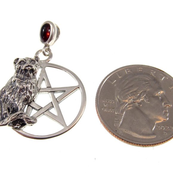 Solid 925 Sterling Silver Cat Familiar Pentacle Pendant w/ Choice of Gemstone - Picture 3 of 9
